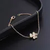 Brand charm Van Four Leaf Grass Jewelry Womens Three Full Diamond Bracelet Simple Lucky Light Luxury