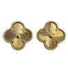 Charm Stud Earrings Two Flowers 4/four Leaf Clover Back Mother-of-pearl Sier Gold Plated Titanium Agate for Women Girls Valentine's Wedding Jewelry