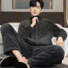 Fi Homme Winter Zipper Conjunto coreano Fleece Freeship Ropa de dormir Nightwear Pijama 2023 Coral Espesar Franela Pijamas para hombres Q8lK #