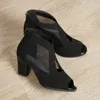 Dress Shoes Heels Women 2024 Black Lace See Through Women's Sandals Comfortable Thick Heel Fish Mouth Summer Lady Commuting Shoe