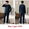 Plus Sleepwear Autumn Striped Winter Home 4xl Pajamas Cott Suit Wear Men Clothing Patchwork Set Casual Loose Fi Size Q0LF#