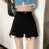Black Jeans Shorts feminino 2024 Verão nova versão coreana com buracos de cintura alta calça quente