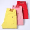 3 colori primavera fi stile classico uomo slim giallo rosso rosa jeans busin casual cott pantaloni in denim elasticizzato pantaloni maschili V1yY #