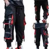 Hip Hop Corredores Homens Carta Ribbs Cargo Calças Bolsos Pista Tático Casual Techwear Calças Masculinas Sweatpants Esporte Streetwear S7vV #