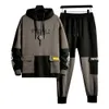 Herrenbekleidung 2-teiliges Set Herren Winter Herbst Trainingsanzug Jogginganzug Herren Laufbekleidung Patchwork Hoodie und Jogger 240311