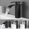 Bathroom Sink Faucets Vidric Waterfall Basin Faucet Black Brass Bath &Cold Water Mixer Vanity Tap Deck Mounted Was