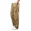 summer Men's Khaki Pants Large Size Straight Fit Big Sizes 5XL Side Pockets Wide Leg Cott Black Cargo Pants Work Trousers Male 53QM#