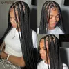 Perruques synthétiques tressées à grande boîte, perruques avant de dentelle complètes sans nœuds Jumbo pour femmes noires, tresses tribales Jumbo, Faux Locs Cornrows