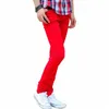 wholesale 2021 Korean Fi Casual Show Thin Skinny Jeans Men Red Clothes For Teenagers Pencil Trousers Men's Classic Pants f4DA#