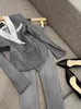 2024 Spring Grey Solid Color Two Piece Pants Set Black Long Sleeve Lapel Neck Paneled Blazers Top + Long Pants Set Two Piece Suits 4x216356