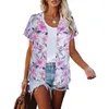 Camicette da donna Bottoni a maniche corte Camicia hawaiana Donna Estate Stampa floreale Spiaggia Manica corta Casual Luau Top Camicie natalizie