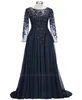 2022 Navy Blue Sheer långa ärmar Chiffon Mother of the Bride Dresses Pärlade stenar Golvlängd Formell fest Kvällsklänningar BA912558975