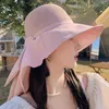 ワイドブリム帽子旅行太陽UV保護キャップフレンチスタイルの屋外バケツ女性日焼け止めボウノット夏