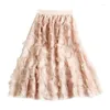 Юбки, модная шифоновая женская юбка с бахромой и узором перьев, однотонная юбка с высокой талией, тонкая, элегантная, тонкая, темпераментная, Хепберн
