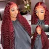 Deep Wave Burgundy 13x4 Transparent Glueless Red Wig Colored Lace Front Human Hair Wigs Curly 13x6 Hd Lace Frontal Wig for Women