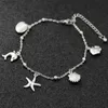 Anklets 1 stainless steel shell star dolphin ankle bracelet silver ocean hanging chain ankle bracelet womens summer beach barefoot sandals jewelryC24326