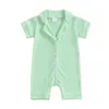 Infantile bébé garçons filles combinaisons d'été salon porter à manches courtes col à revers boutonné barboteuses texturées pyjamas pour tout-petits 240325