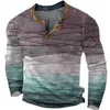 Color Block Henley Chemises Dégradé 3D Imprimer Streetwear Hommes Fi Fesses Lg Manches T-shirt Homme T-shirts Tops Vêtements 60so #