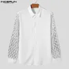 Chemises décontractées pour hommes Incerun Hommes Chemise Mesh Patchwork Paillettes Brillant Revers Manches Longues Vêtements Streetwear 2024 Party Fashion Camisas S-5XL