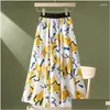 Skirts Tigena Unique Print Chiffon Midi Long Skirt For Women 2023 Summer Korean Casual A Line High Waist Mid-Length Female Girls Drop Otx9L