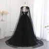 Said Tulle Sharon Elegant Black Gothic Evening Dresses Saudi Arabia Women 2024 Dubai Cape Sleeves Formal Party Gown Ss394