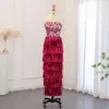 タッセルシャロンアラビア語のイブニングフクシアは、ドバイオフショルダーオフショルダーミディフォーマルパーティーガウンSS508マルのドレスを言った