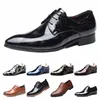 Topp Mens Leather Dr Shoes British Printing Navy Bule Black Brow Oxfords Flat Office Party Wedding Round Toe Fi A2UI#