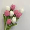 Flores decorativas 1 pc artificial crochê tulipas flor decoração de casa mão-tecido buquê terminado de malha colorida tulipa artesanato festa de casamento