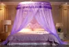Noble Purple Pink Wedding redond renda de renda de alta densidade Redes de cama Princesa Curta