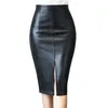 스커트 2024 MIDI SEXY HIGH WAIST BODYCON 스커트 블랙 PU 가죽 분할 여성 패션 솔리드 사무실 연필 FALDAS