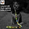 Collars LED Dog Leash & Collar Set Waterproof Reflective Nylon Rope & Rechargeable USB Flashing Light for Night Safety Walking Pet Leash