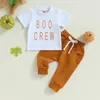 Giyim Setleri Bebek Erkekler Cadılar Bayramı Giysileri Mektup Baskı Kısa Kollu T-Shirt ve Elastik Pantolon Yaz2 Parça Kıyafet Seti