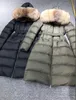 Kvinnor Big Down Coat X-Long Thick Warm Real Fox Päls Huven Double dragkedja med bältet Slim Downjacket Waterproof Parkas Svartgrön färg ytterkläder