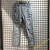 nero fluorescente verde lettera ricamo denim pantaloni uomo donna hip hop danno buco jeans distred denim di alta qualità h9Sj #