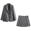 Vestido de duas peças primavera 2 piec ternos para mulheres lapela mangas compridas blazer casaco dobras streetwear mini saia feminina