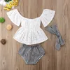 Kleidung Sets 3 stücke Kleinkind Baby Mädchen Kleidung Set Spitze Aushöhlen Kurzarm Top mit Streifen Shorts und Stirnband Outfits Drop Liefern Dhcyp