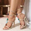 Liyke Boheemse stijl mode kleur edelstenen riem ontwerper hoge hakken gladiator sandaal zomer open teen bruiloft banket schoenen 240312