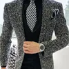 MENS Blazer Fashion Casual Lapel Collar Kieszeń klatki piersiowej Single Bered Tweed Oversize Business Marynta Elegancka 240307