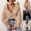 Bayan gömlek yaka fener uzun kollu tek kırpılmış plaket düz renk gevşek kadınlar bluz kadın giyim 240322