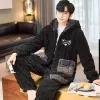 Pocket Coral Pijamas Casual Fleece Pyjama Mannen Thuis Flanel Losse Nachtkleding Set Kleding Winter Suits Broek Verdikte Met H6AP #