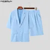 Mannen Sets Effen Kleur Streetwear Revers Half Mouw Blazer Shorts 2 Stuks Koreaanse Stijl Mode Mannen Casual Suits S-5XL INCERUN 240311