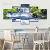 5 Panels Waterfall Green Forest Canvas Painting Landscape Pictures Nature Posters and Prints for Living Room Decoration Cuadros