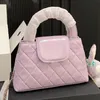 Klassisk 23K Nano Designer Crossbody Bag Tote Luxury Diamond Mönster Dubbel bokstav quiltad axelväska Fashion äkta fårläder guldkedja rosa mini handväska