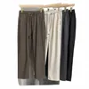 Nouveaux hommes Baggy pantalons décontractés drapé droit taille élastique printemps automne coréen Fi marque pantalon mâle kaki café noir 64y5 #