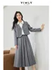 Robes de travail Vimly femmes élégantes Blazer jupes costumes 2024 printemps bureau gris 2 pièces correspondant ensembles col en V plissé Maxi jupe M5356