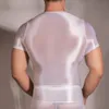 Sólido Sexy Fino Transparente T-shirt dos homens Apertado Super Elástico Mangas Curtas Tanque Top Corpete Lingerie Erótica Sheer Vest Masculino Tee s7lI #