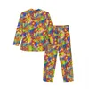 FR Power Pyjama Ställer in Autumn Rainbow Print Lovely Sleepwear Par 2 Pieces Casual Overized Home Suit Birthday Present G92a#