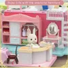 Koala Tour Bus Dollhouse Creative Crafts Miniature Animal Mini Rabbit Bear Play House Dolls Set Villa Furniture Toys Girls Gifts 240321