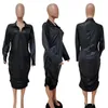 Plus Size Dresses Zipper Sexy Black Dress Clubwear Stretchy Leather Long Sleeve Midi Bodycon Wholesale Drop 240311