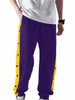 Homens rasgar calças de basquete alta divisão snap butt casual solto ajuste ativo treino sweatpants com bolso roxo pequeno r58e #